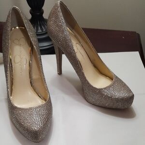 Jessica Simpson Sparkling Silver Heels